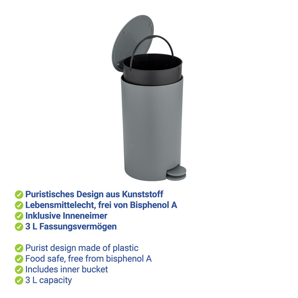 Prullenbak voor de badkamer Mod. Vara 3 l, antraciet