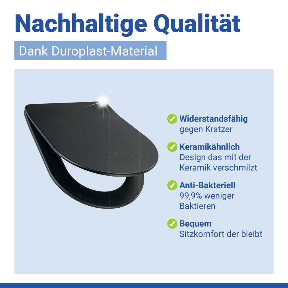 WC Sitz Mod. Galati Schwarz matt  Toilettendeckel in D-Form mit Absenkautomatik