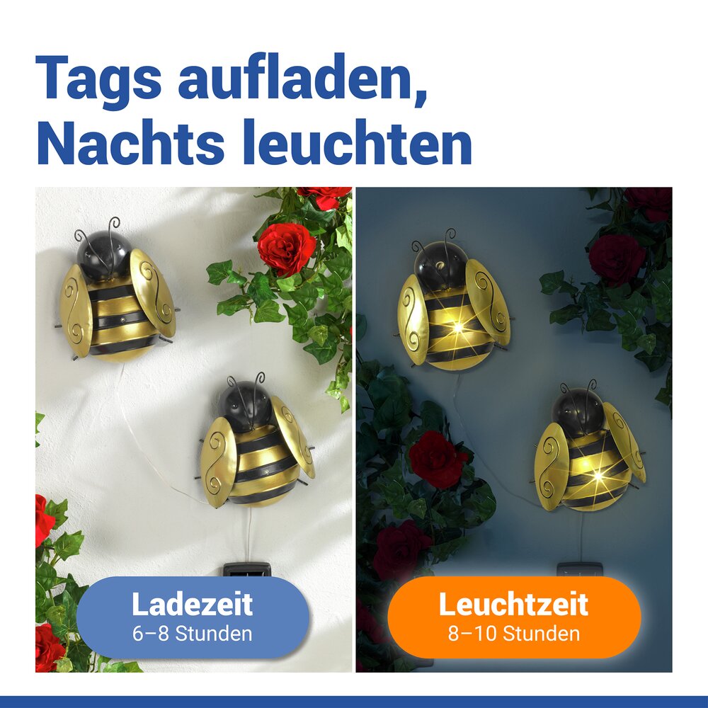 LED Solarleuchte Biene, 2er Set  dekorative Gartenbeleuchtung