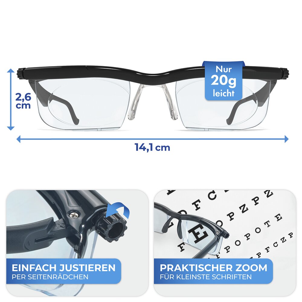 Seeplus Zoom Lesebrille, schwarz  einstellbar von +0,5 bis +4 Dioptrien