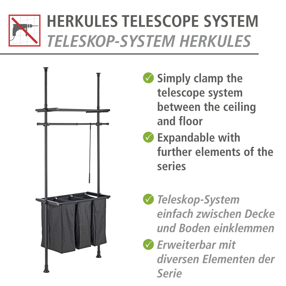 Teleskop-System Mod. Herkules Laundry Schwarz  passend zum Aufbewahrungssystem Herkules