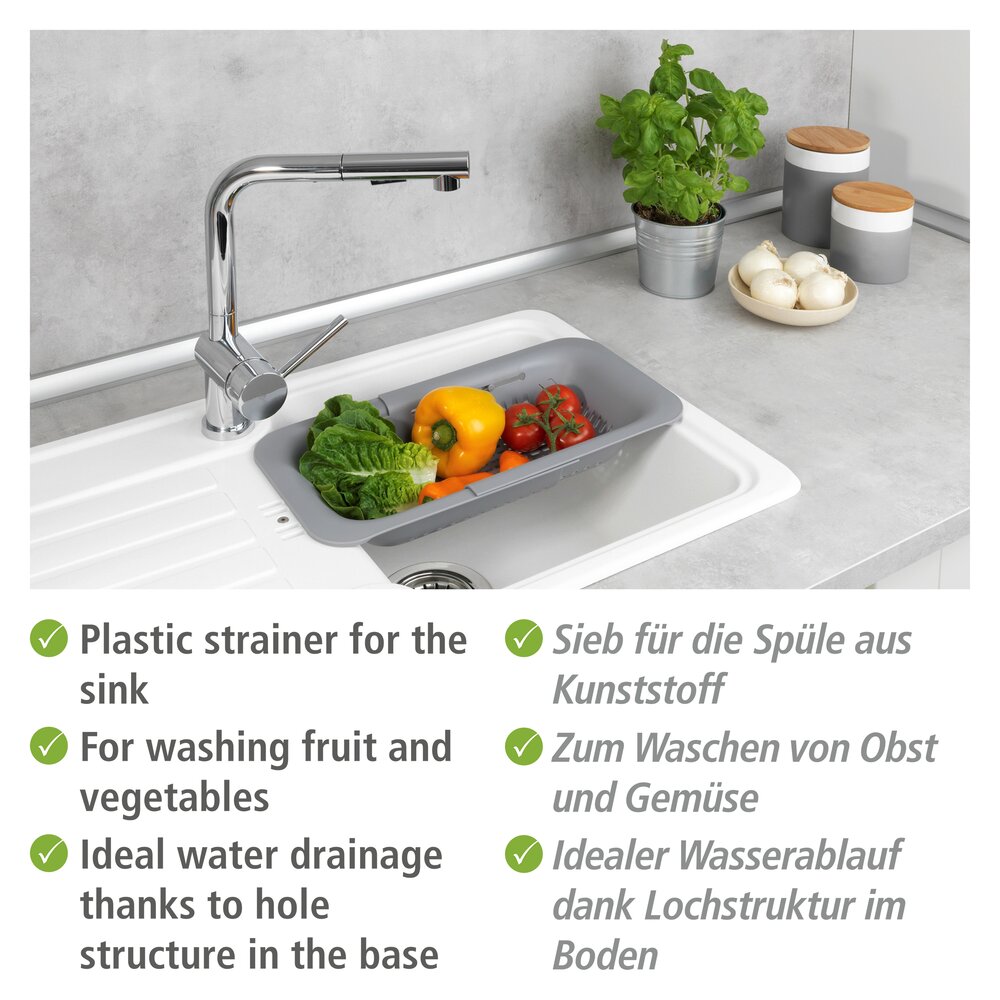 Spülbecken-Sieb Mod. Sivo Hellgrau  Ausziehbar bis 50 cm