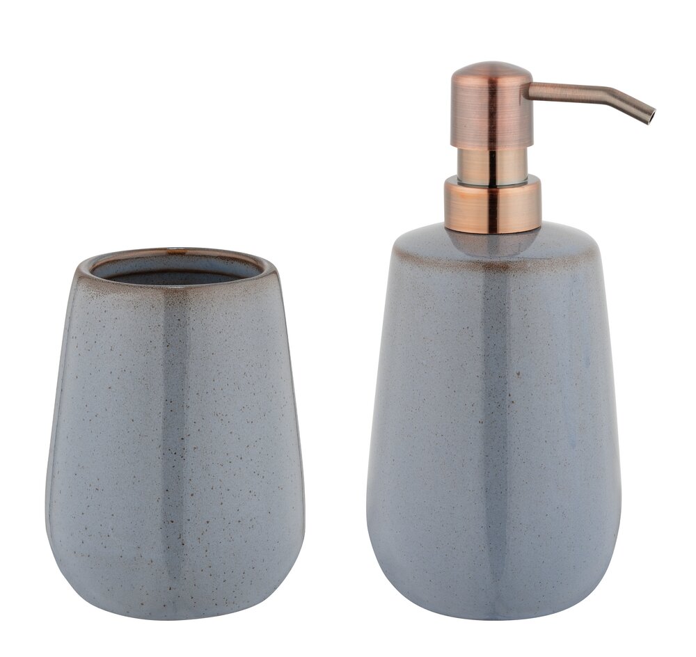 Bad-Accessoire Set Mod. Sirmione, grau, Keramik, 2-teilig mit kupfer Akzenten