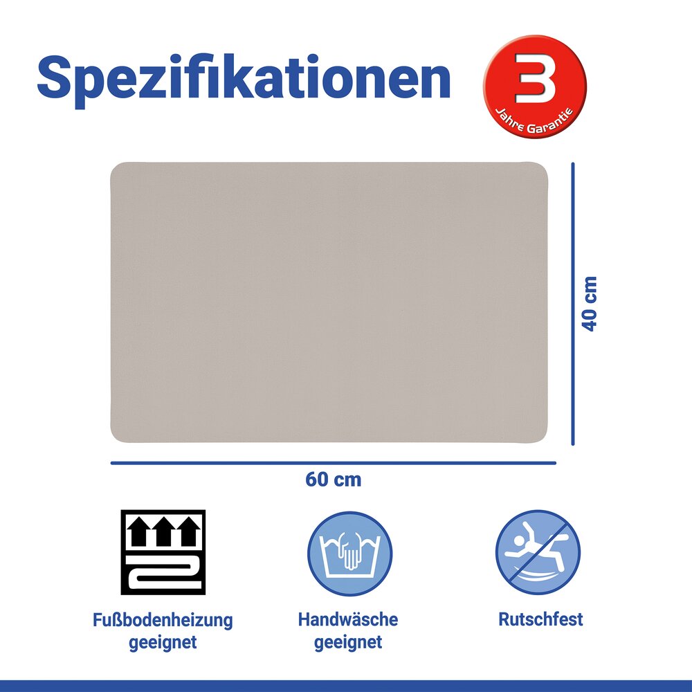 Schnelltrocknende Badematte Ecru, 40 x 60  rutschfest, mit wasserdichter Unterseite