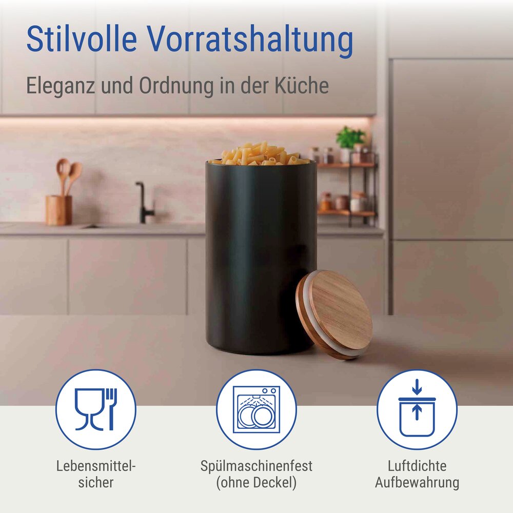 Vorratsdose Mod. Mio Schwarz 1,4 L  Vorratsbehälter aus Borosilikatglas mit Deckel