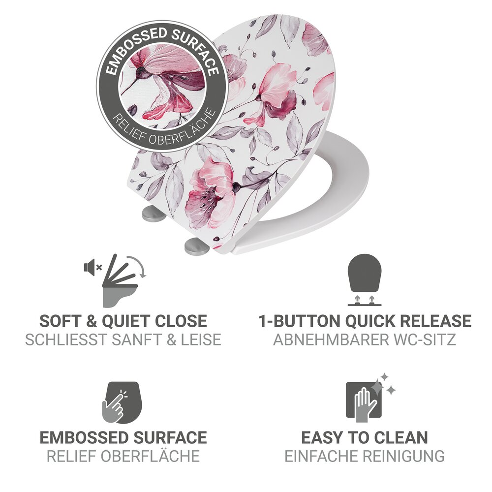 Siège WC Mod. Ripa, multicolore, plastique thermodurci, 38x44,5 cm  avec abaissement automatique Easy-Close