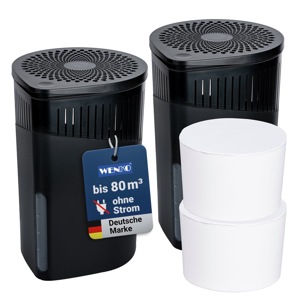 Déshumidificateur Mod. Drop Noir 1000 g, set de 2  pour des pièces jusqu’à environ 80 m³