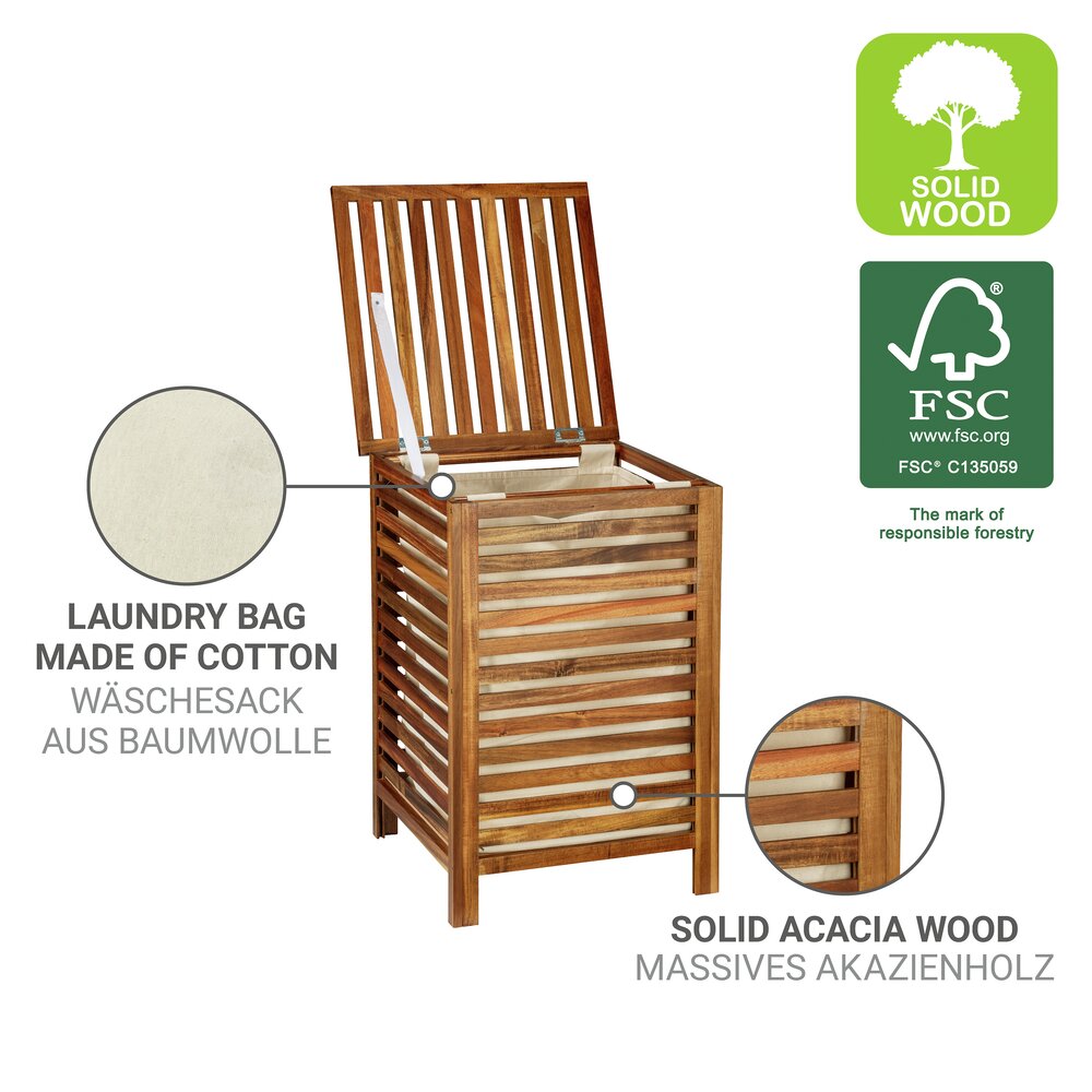 Coffre à linge mod. Fondi  en bois d'acacia massif