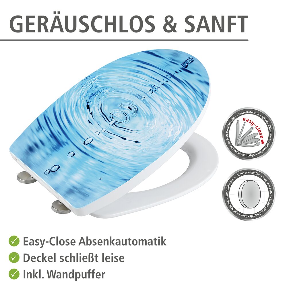 Toiletzitting Droplets - WENKO Soft close toiletzitting Tavola, toiletdeksel, toiletzitting, Flix Clip hygiënebevestiging, Gemakkelijke montage, Duroplast, Ovaal, Motief