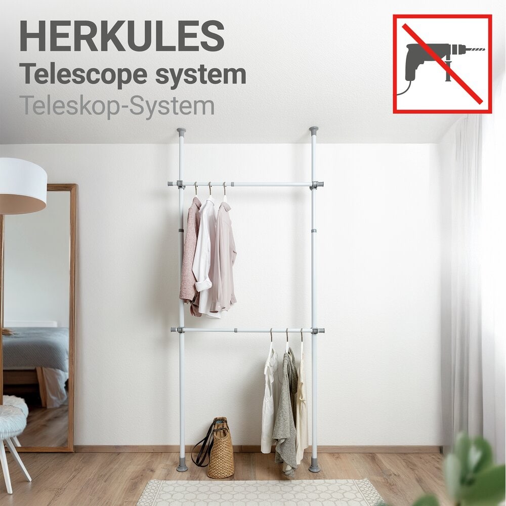 Kleiderstange Herkules 2er-Set: Flexible Teleskopstangen