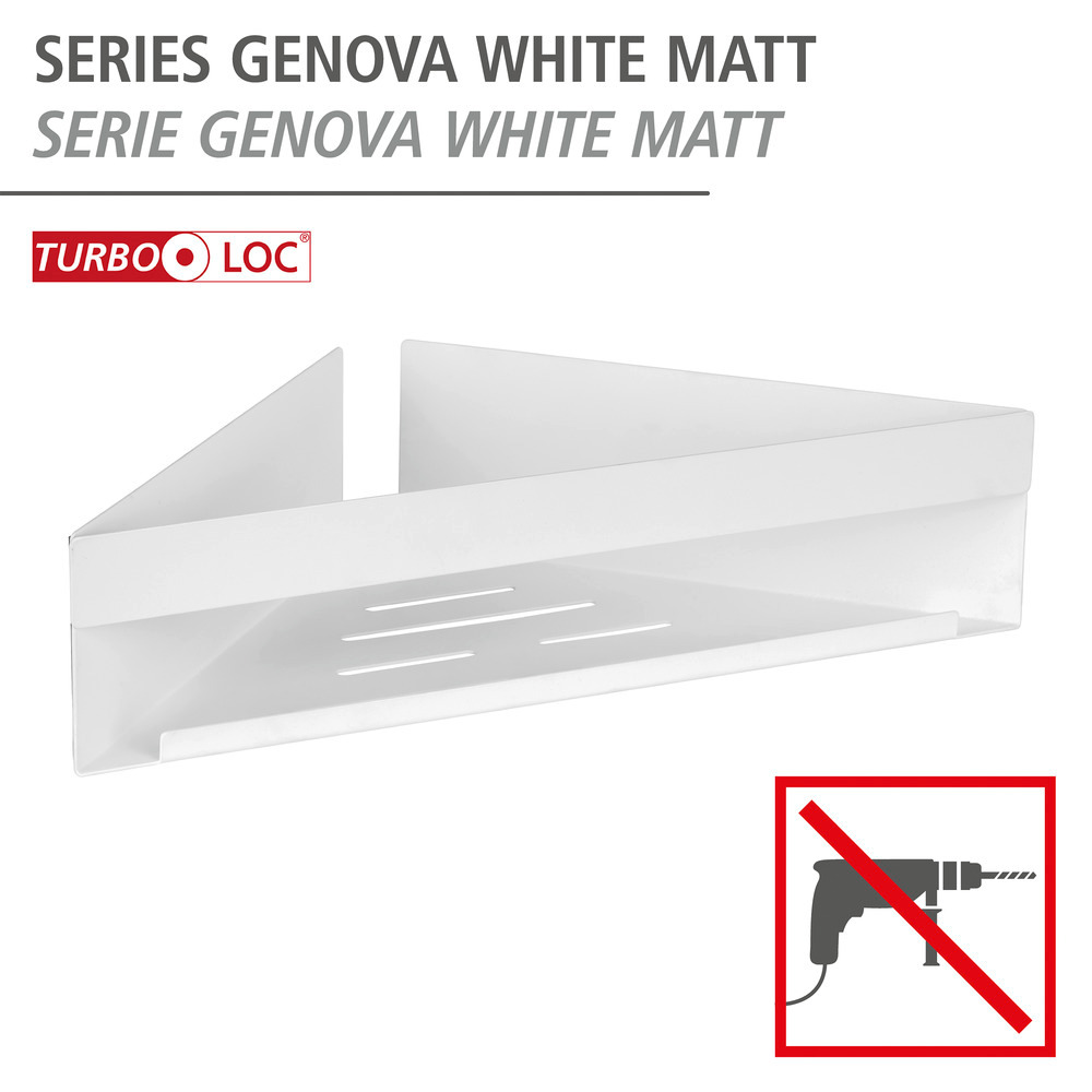 Turbo-Loc® Eckablage Mod. Genova White matt  Befestigen ohne Bohren mit Spezial-Klebepad