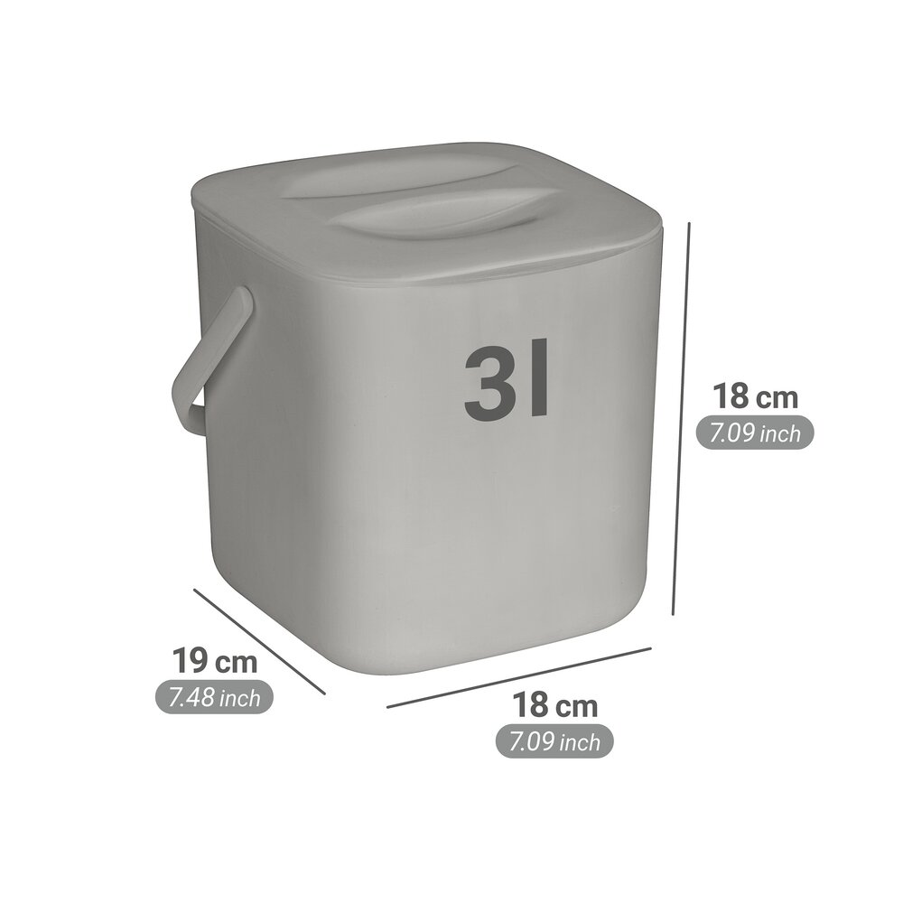 Abfallsammler Mod. Conny, grau, Kunststoff, 3 L, 18 x 18 x 19 cm  herausnehmbares Sieb, spülmaschinengeeignet
