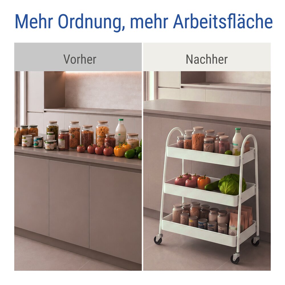 Haushaltswagen Mod. Torriana Weiß  mit 3 Ablagen