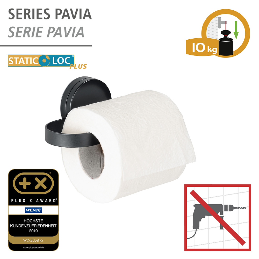 Static-Loc® Plus Toilettenpapierhalter Mod. Pavia Schwarz  WC-Rollenhalter, Befestigen ohne bohren