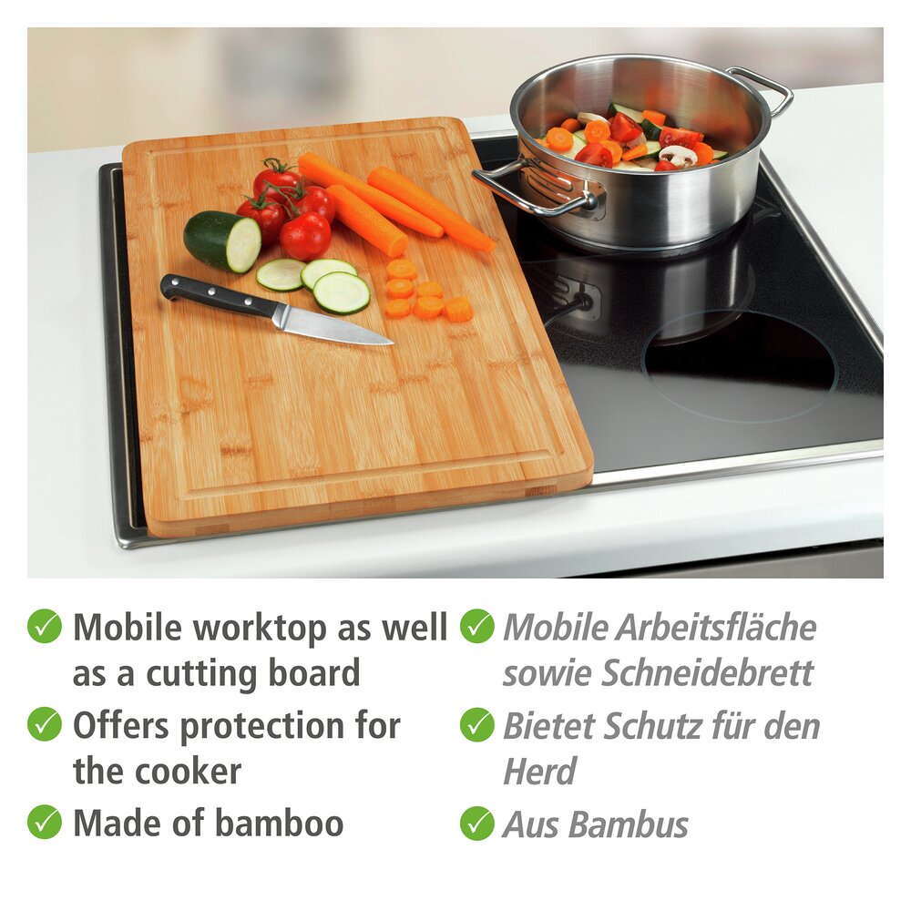 Plaque de recouvrement pour cuisinière Mod. Bambou  planche de cuisine, planche à découper avec rainure d'égouttage