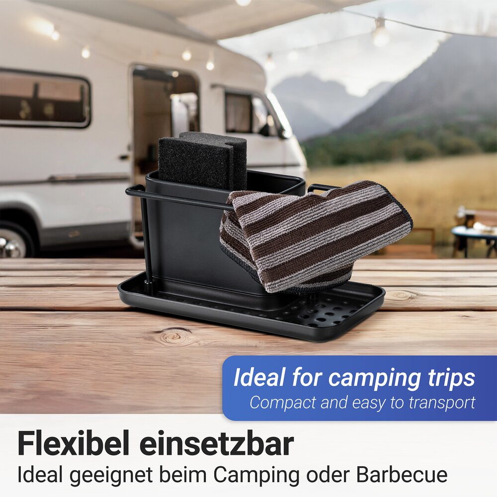 Organisateur d'évier Orio Noir  Pot amovible en inox