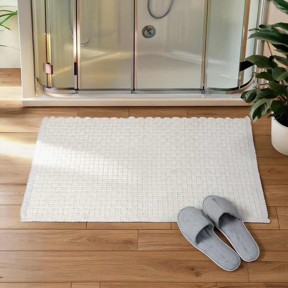Badteppich Mod. Ecoli, weiß, 50x80 cm, Polyester/Baumwolle rutschhemmend, für Fußbodenheizung geeignet