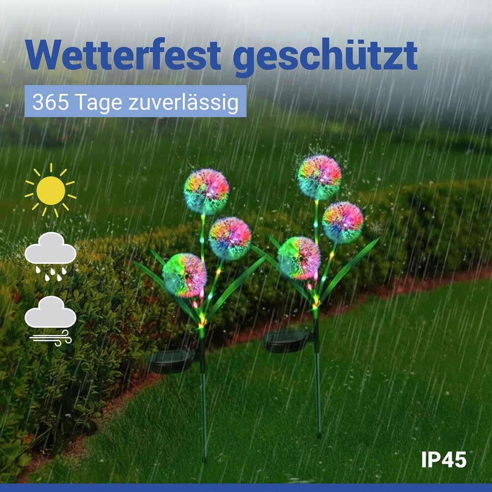 LED Gartenstecker Pusteblume Solar, 2er Set  solarbetriebene Gartenbeleuchtung