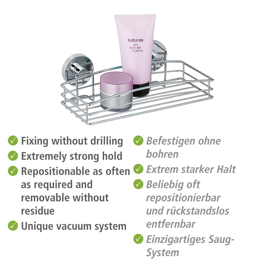 Mod. Vacuum-Loc® Wandablage, Befestigen ohne bohren  aus hochglanzpoliertem, verchromtem Stahl
