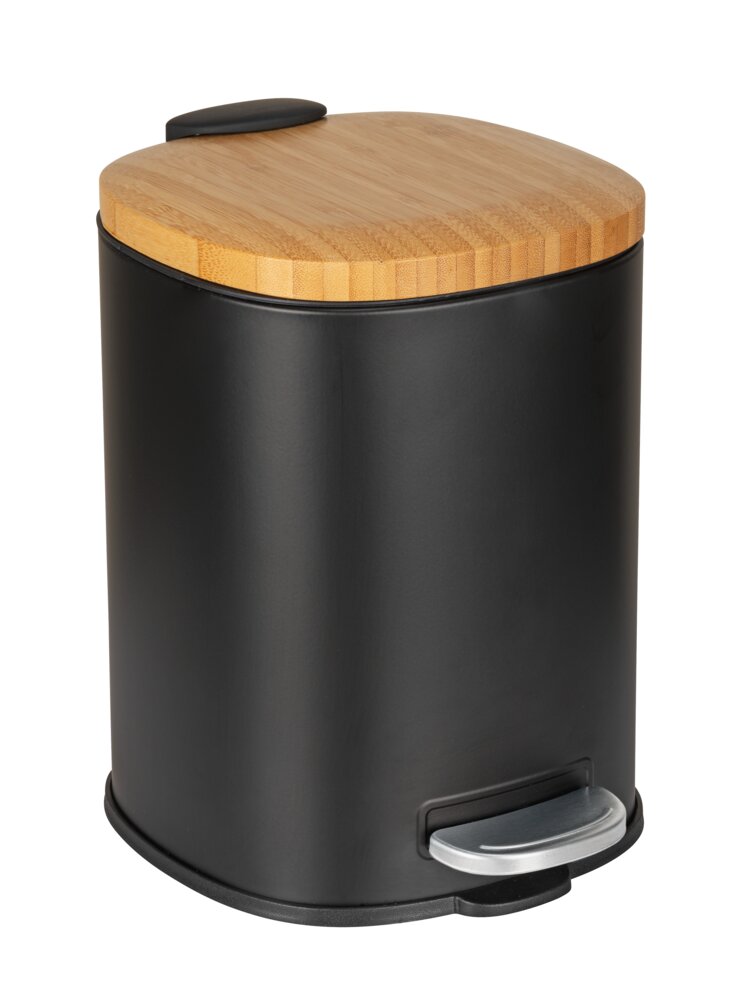Kosmetikeimer Mod. Fianema, schwarz/natur, Metall/Bambus, 3L mit Easy-Close Absenkautomatik