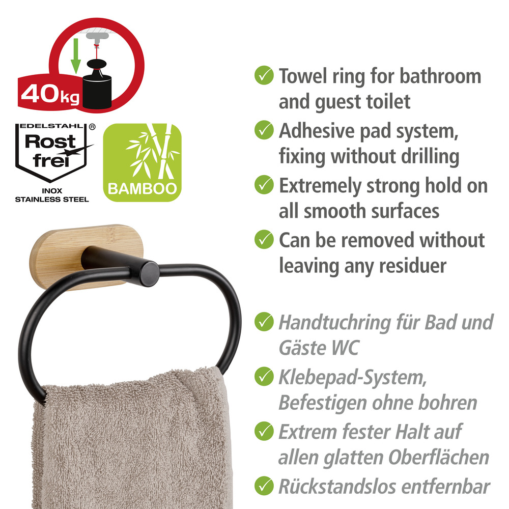 Turbo-Loc® Handtuchring Mod. Orea Bamboo  Befestigung ohne bohren