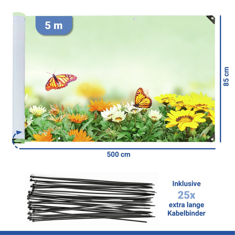 Balkon-Sichtschutz Mod. Schmetterling, 5 m  UV- und witterungsbeständig