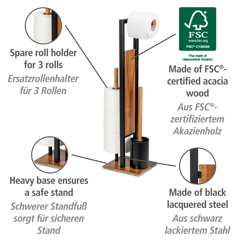 Stand WC-Garnitur Mod. Rivalta Acacia  Akazienholz und schwarz lackierter Stahl