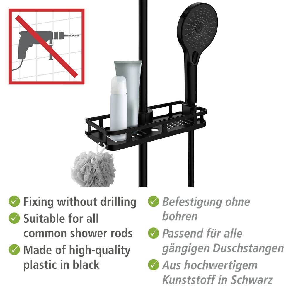 Duschablage Mod. Libertà Schwarz matt  mit Haken und Duschkopfhalter