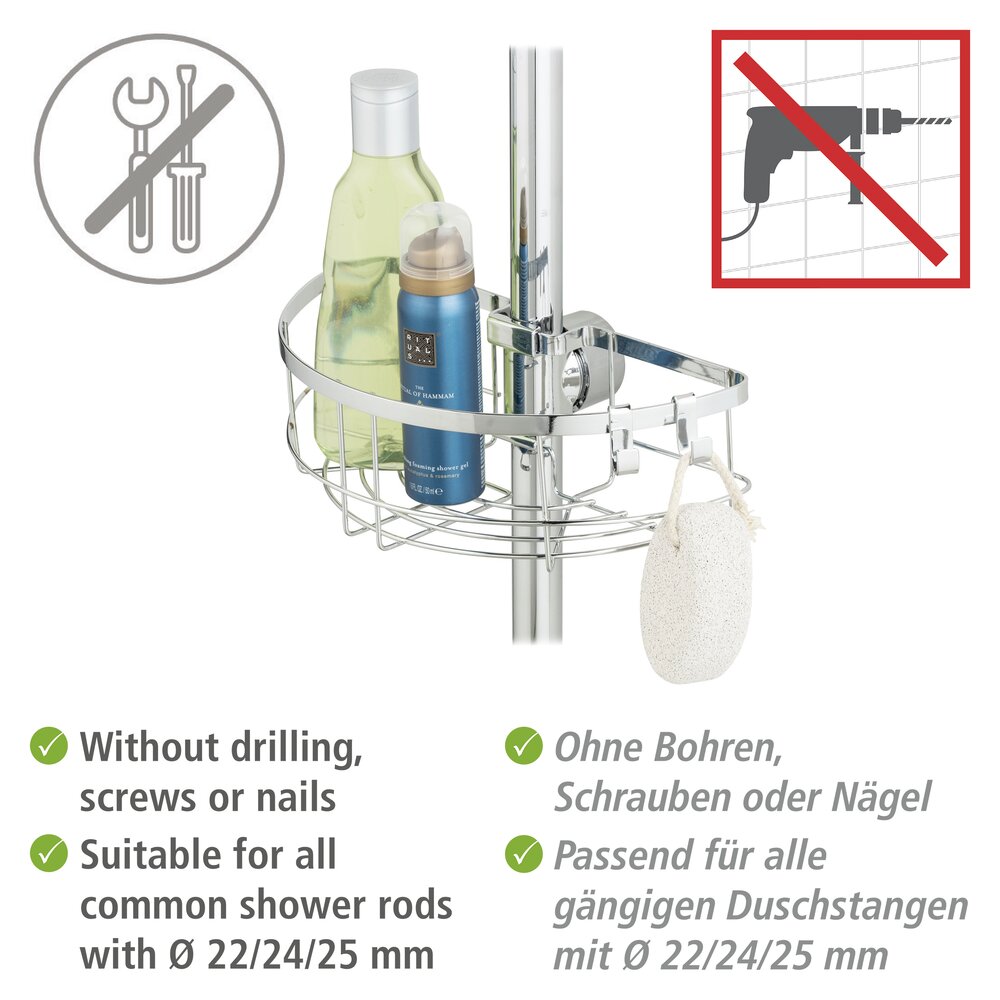 Duschstangencaddy Mod. Floresta Rund  Anbringung ohne Bohren und Schrauben
