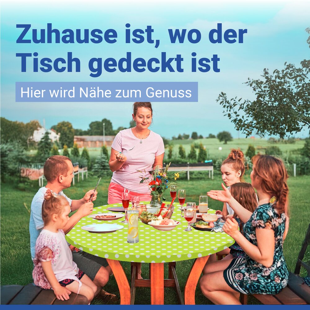 Spann-Tischdecke gepunktet, Grün, Ø 70 - 86 cm  für Garten und Outdoor-Bereich