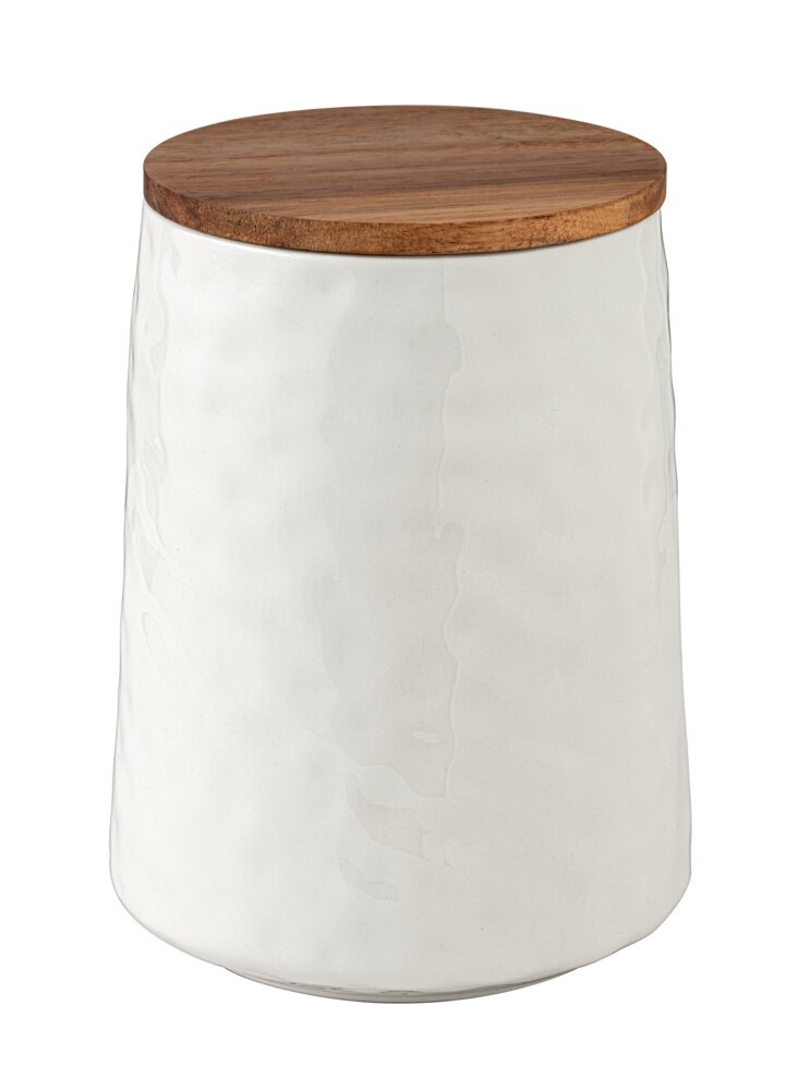 Boîte de rangement Mod. Adelle 1,1L, blanc, céramique, bois, Ø12x16,5 cm  avec couvercle en bois d'acacia