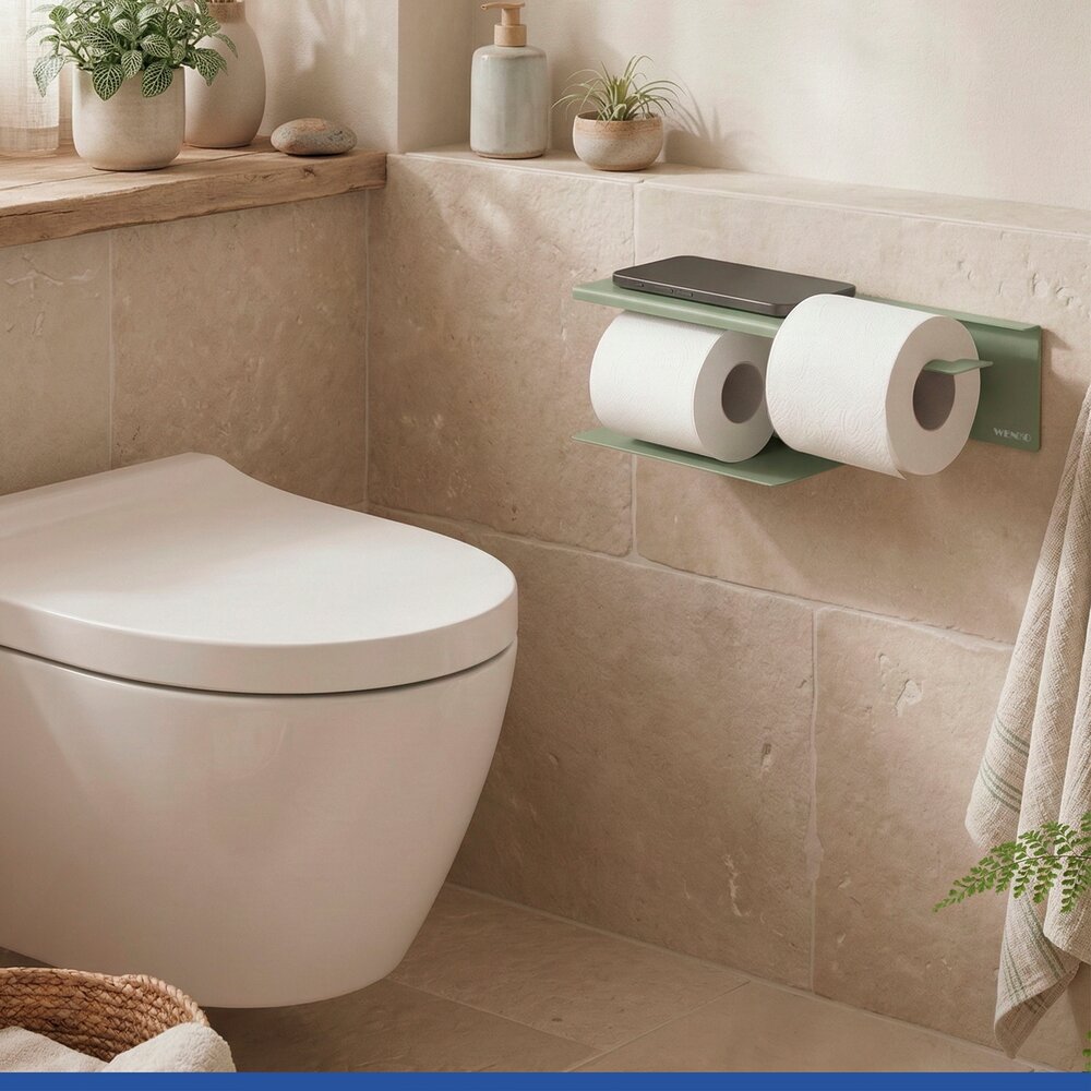 Turbo-Loc® Toilettenpapierhalter mit Ablage Mod. Lizan Grün  Befestigen ohne Bohren