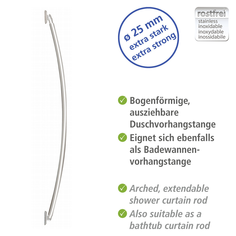 Teleskop-Badewannenstange bogenförmig Chrom  110 - 200 cm