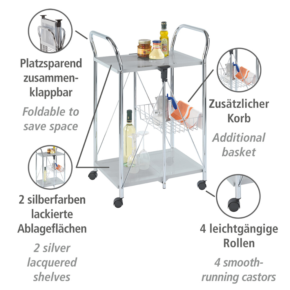 Servierwagen Sunny Silber  zusammenklappbar