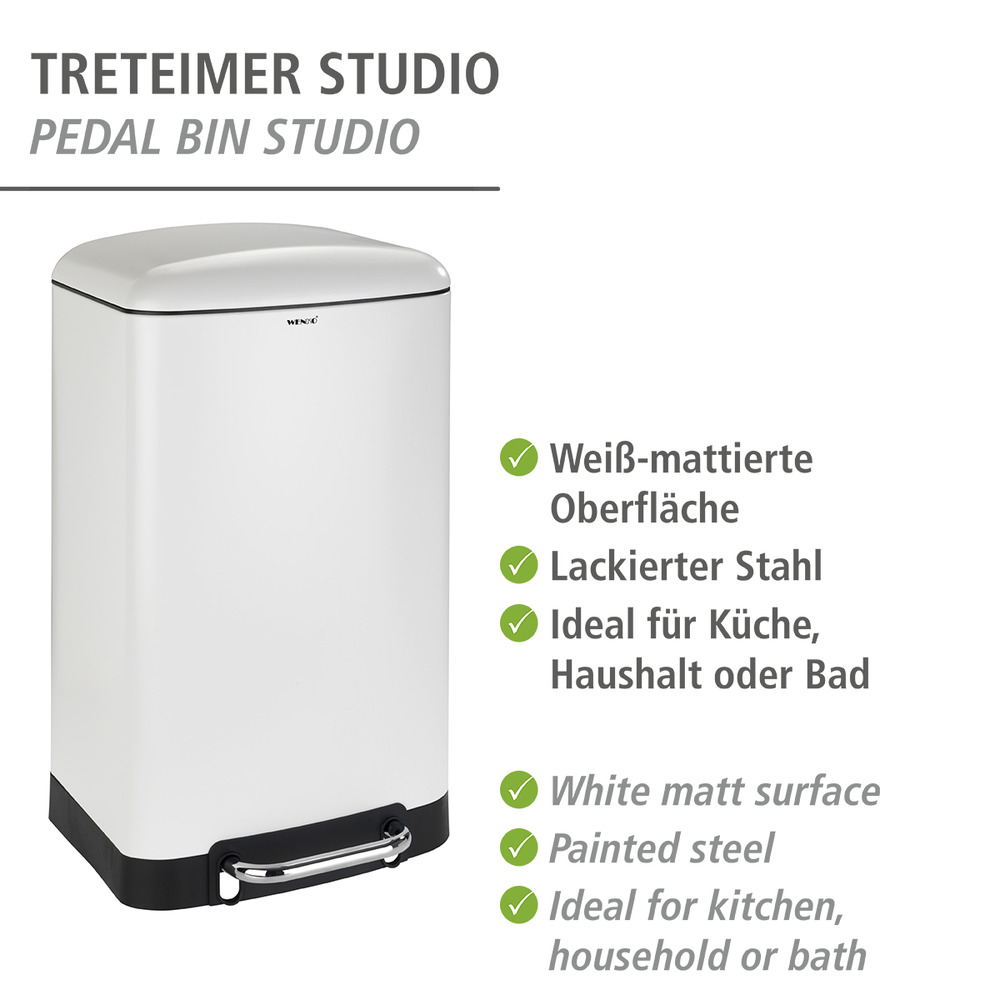 Treteimer Mod. Studio Easy-Close Weiß  lackierter Stahl, Absenkautomatik, 30 Liter