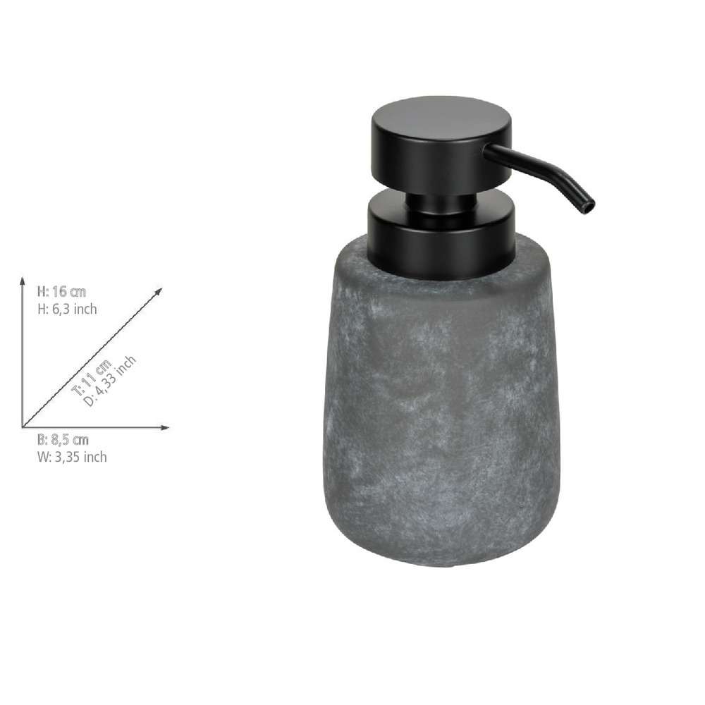 Seifenspender Mod. Sacile, grau/schwarz, Keramik/Kunststoff, 0.4L, 8.5x16x11 cm  in Beton-Optik, modernes Design