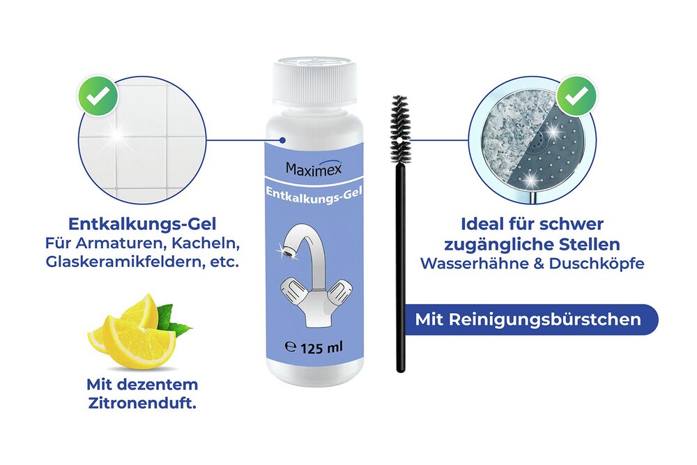 Anti-Kalk-Caps und Entkalkungsgel, 4-teiliges Set  mit frischem Zitrusduft