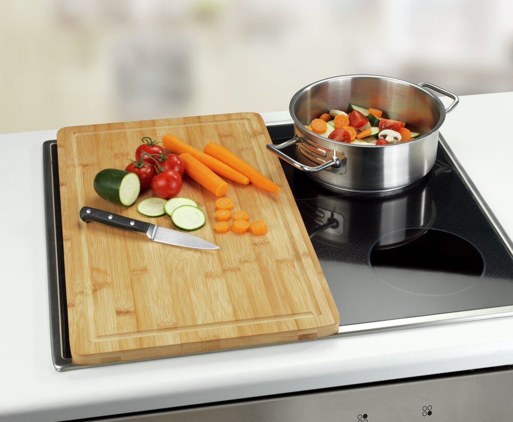 Plaque de recouvrement pour cuisinière Mod. Bambou  planche de cuisine, planche à découper avec rainure d'égouttage