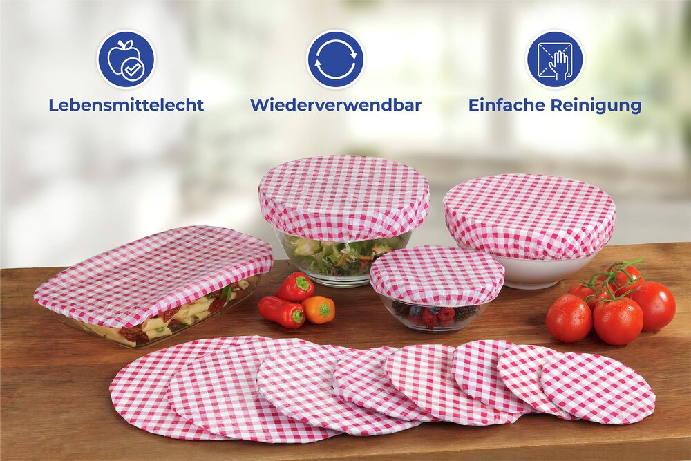 Topfhauben-Set Mod. Karo Klassik, 12-teilig  wiederverwendbar, leicht zu reinigen