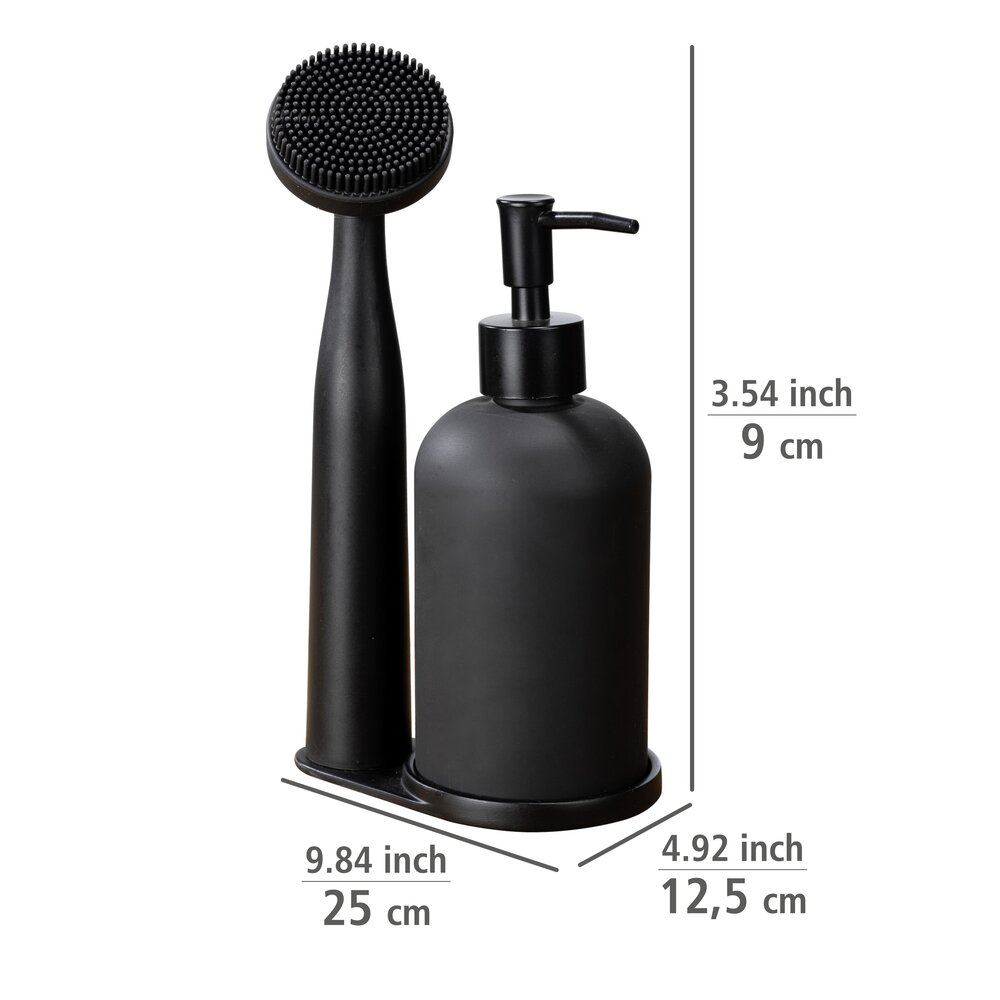 Set de rinçage Mod. Piedo, noir, verre et plastique, 12x9x25 cm  brosse durable et élégante