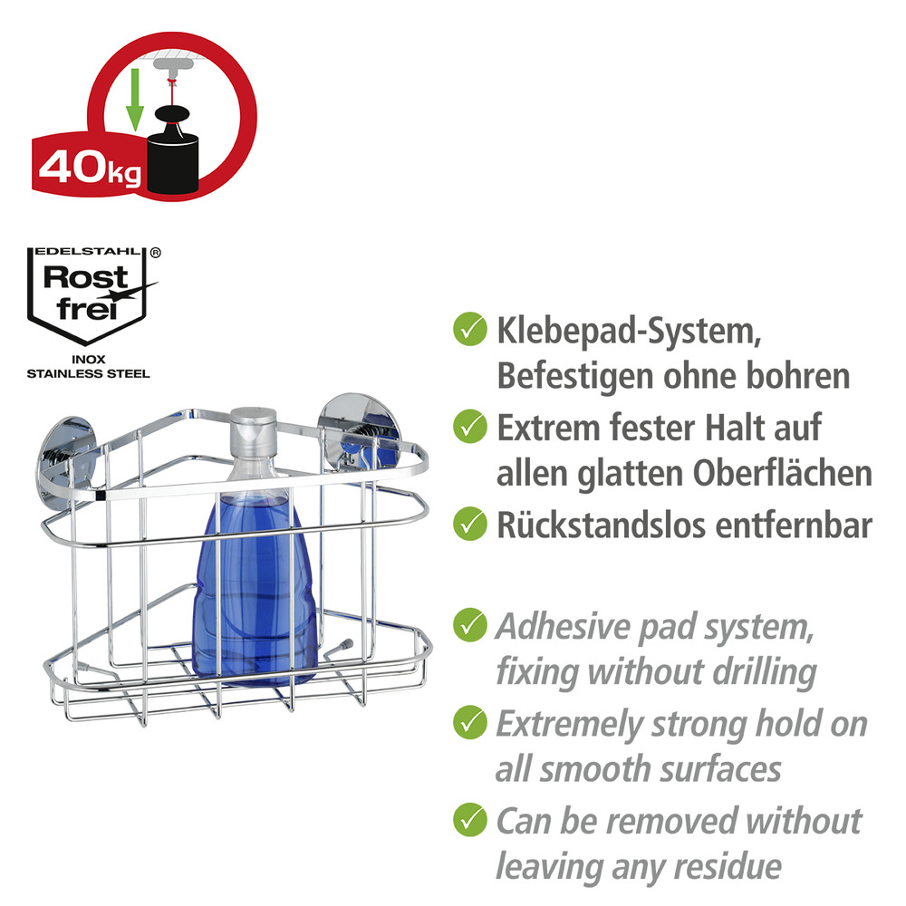 Turbo-Loc® Edelstahl Eckablage  rostfrei, Befestigen ohne bohren