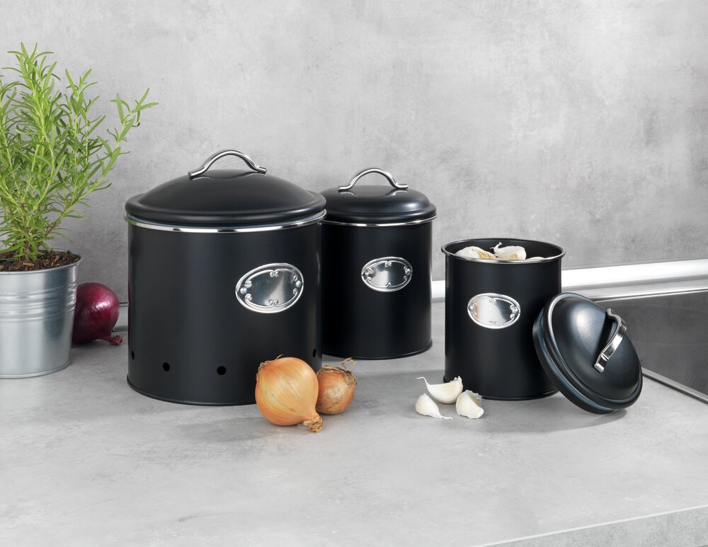 Aufbewahrungsdose Mod. Nero Set, 3-teilig Vorratsdosen aus lackiertem Metall, Schwarz
