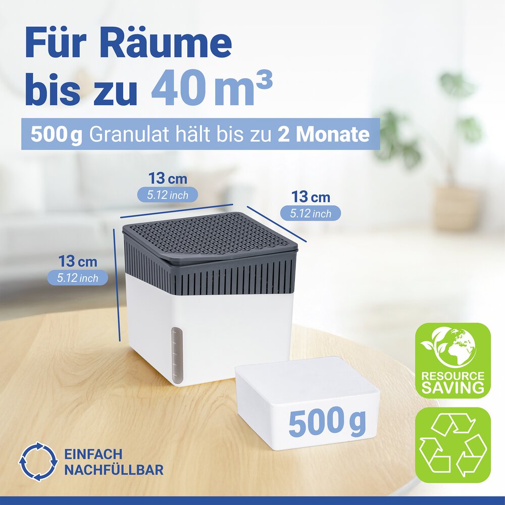 Raumentfeuchter Mod. Cube Weiß 500 g  beugt Schimmel und Gerüchen vor