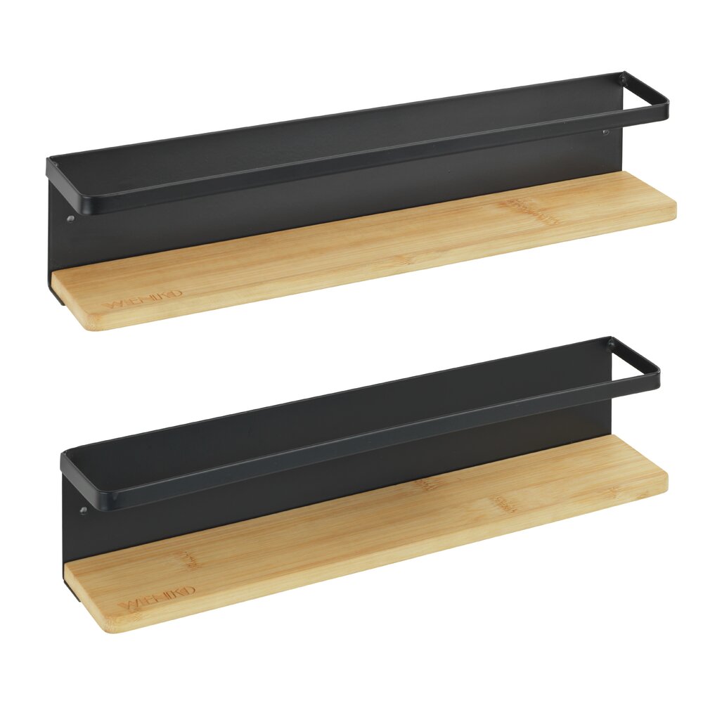 Gewürzregal für die Wand, Schwarz/Bambus, 2er Set  zum Kleben oder Bohren
