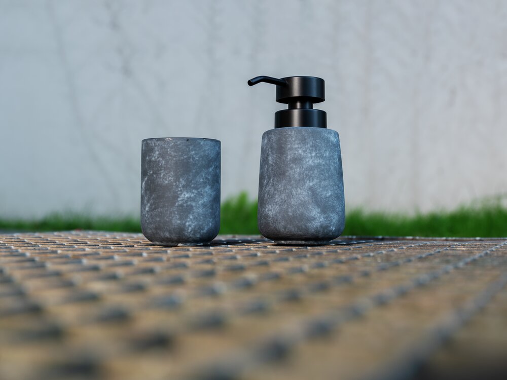 Seifenspender Mod. Sacile, grau/schwarz, Keramik/Kunststoff, 0.4L, 8.5x16x11 cm  in Beton-Optik, modernes Design