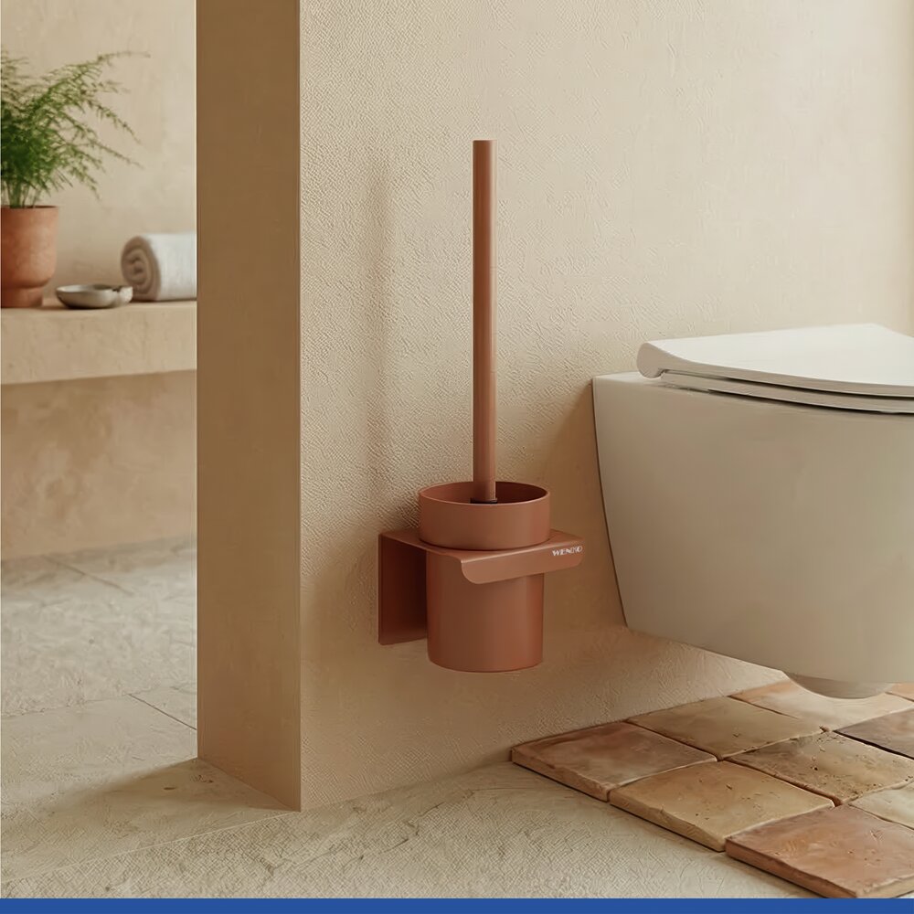 Turbo-Loc® WC-Garnitur Mod. Lizan Braun  mit Silikon-Bürstenkopf, Befestigen ohne Bohren
