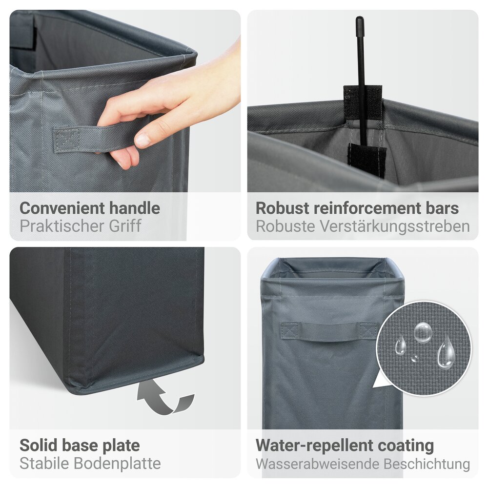 Wäschesammler Mod. Slim, anthrazit, Polyester, 46L, 20x60x40 cm  perfekt für schmale Nischen