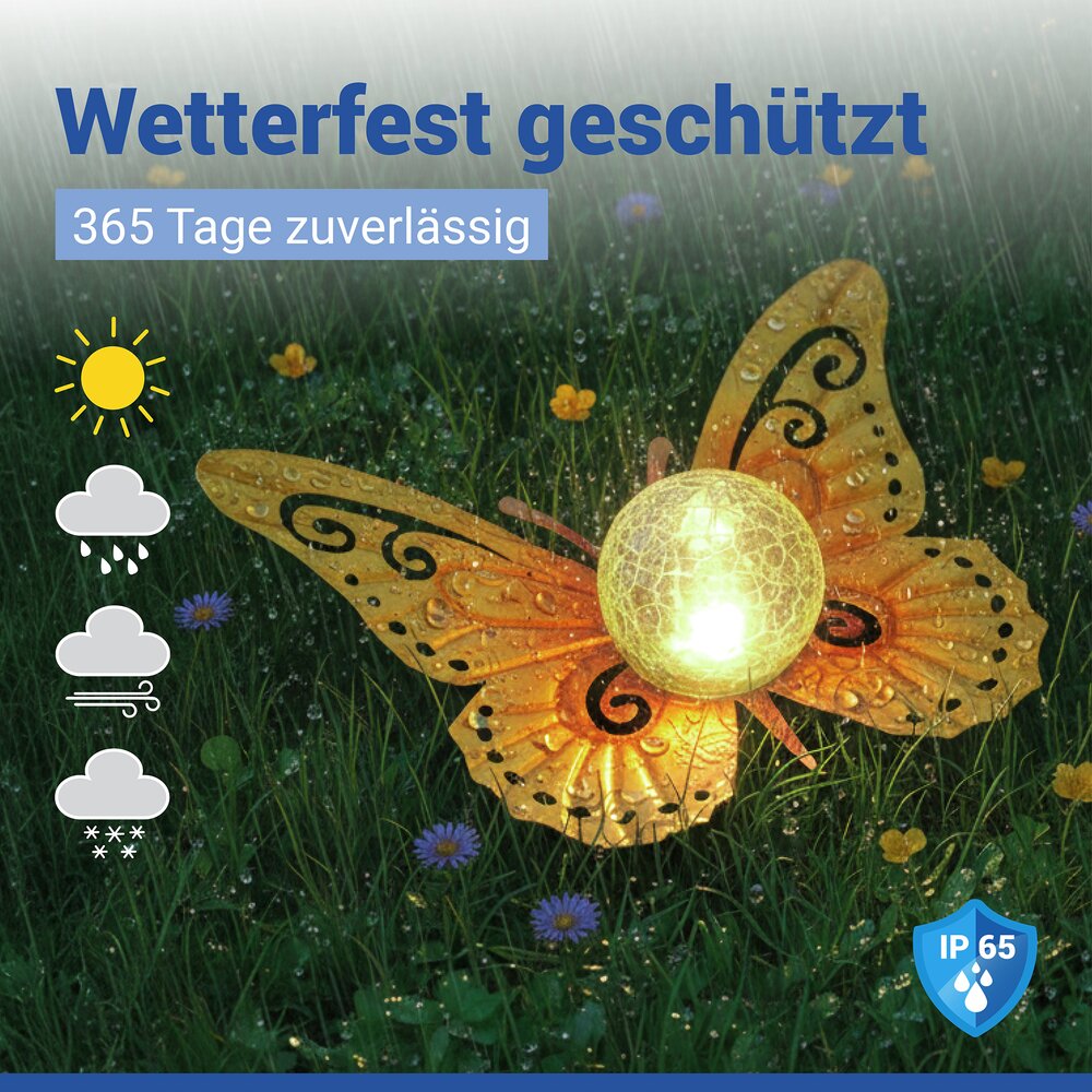 LED Solarlampe Schmetterling, Gold/Orange  dekorative Gartenbeleuchtung