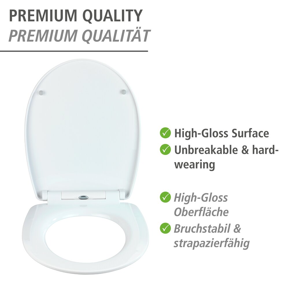 Abattant WC Original, abattant WC avec frein de chute "easy close", fixation acier "fix clip" inox, Polar, Thermoplastique  en thermoplastique incassable