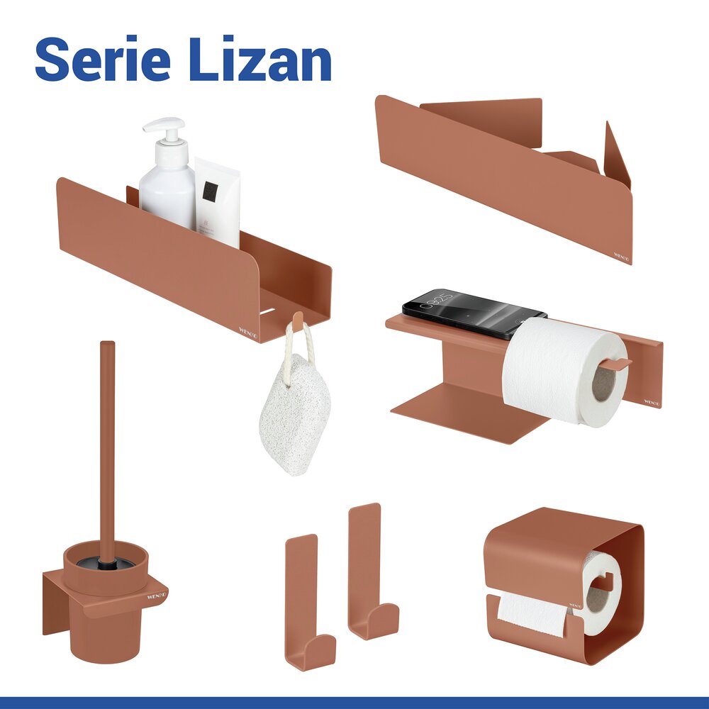 Turbo-Loc® Toilettenpapierhalter mit Ablage Mod. Lizan Braun  Befestigen ohne Bohren
